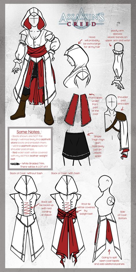 A basic Must Haves for an Assassin Cosplay Assassins Creed Costume Female, Female Assassins Creed Costume, Assassins Creed Costume Women, Assassin's Creed Cosplay Diy, Ezio Costume Diy, Assassin's Creed Clothes, Diy Assassin Costume, Assassins Creed Cosplay Female, Assassin's Creed Costume