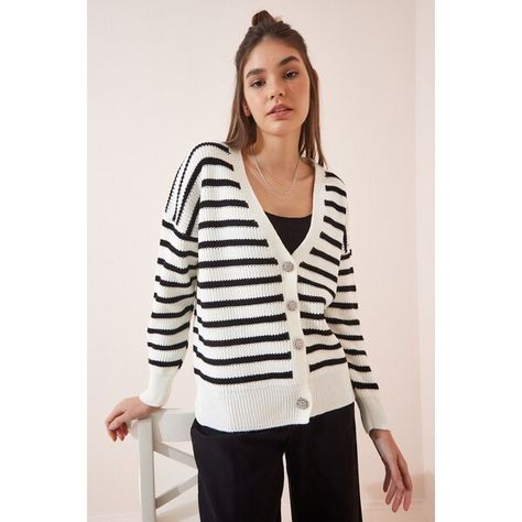 70% Acrylic 30% Wool; V-Neck, Oversized, Elegant Buttoned Striped Knitwear Cardigan; Colors May Vary Due to Difference in Light in Studio Shooting.; Product Length: 68cm - Sleeve Length: 70cm; Height: 1.76 cm, Bust: 64 cm Waist: 60 cm Hip: 89 cm Crop Top And Jeans, Striped Knitwear, Mens Clothing Brands, Top And Jeans, Stripe Cardigan, Striped Vests, Cardigan Outfits, Lazy Days, Vest White