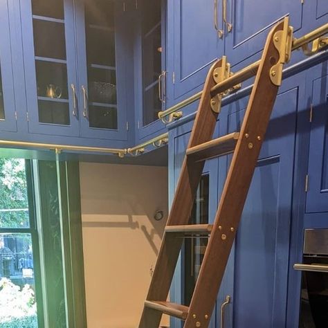 Putnam Rolling Ladder on Instagram: "This Putnam Walnut ladder is showcasing our Satin Brass hardware! So pretty! 😍 #rollingladders #putnamrollingladders #putnam #libraryladders #tallcabinets #kitchenladders #kitcheninspo #kitcheninspiration #kitchendemo #newkitchen" Library Ladders Rolling, Rolling Ladder, Satin Brass Hardware, Ladder Bar, Library Ladder, Tall Cabinet, Brass Hardware, Satin Brass, New Kitchen