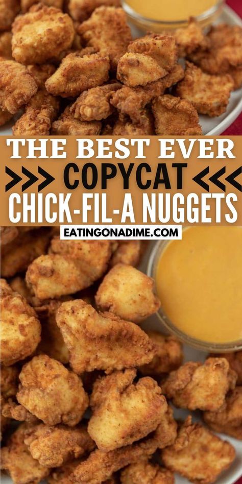 Copycat Chicken Nuggets, Copycat Chick Fil A Nuggets, Chick Fil A Chicken Nuggets, Chick Fil A Recipe, Nugget Recipes, Chicken Nuggets Recipe, Chick Fil A Nuggets, Fried Chicken Nuggets, Thanksgiving Menu Ideas Traditional