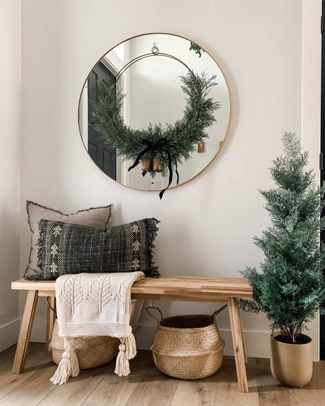 Bench Christmas Decor, Wood Cube Storage, Wooden Dining Bench, Holiday Entryway, Wood Cube, Holiday Living Room, Decor 2023, Christmas Throws, Target Finds