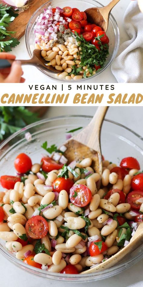 Cannellini Bean Salad, Vegetarian Side Dish, Mediterranean Recipes Healthy, Cannellini Bean, Easy Mediterranean Diet Recipes, Bean Salad Recipes, Vegetarian Sides, Healthy Low Carb, Vegetarian Side Dishes