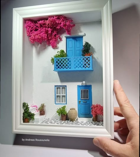 Miniature Frames Diy, Plaster House, 3d Miniature, Fairy House Crafts, Fairy House Diy, Diy Anniversary, Diy Plant Hanger, House Crafts, Art Decor Diy