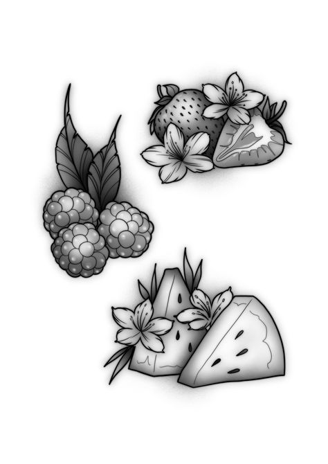 Summer Flash Tattoo, Fruit Tattoo Ideas, Neotraditional Tattoo Flash Art, Fruit Tattoo, Food Tattoos, Petit Tattoo, Flower Tattoo Drawings, New Tattoo Designs, Summer Tattoo