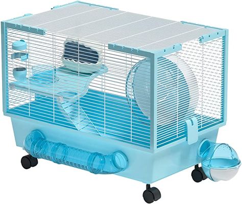 Hampster Cage, Hamster Cage Accessories, Cool Hamster Cages, Hamster Stuff, Pets Stuff, Blue Animals, Hamster Habitat, Animal Cage, Hamster Cages