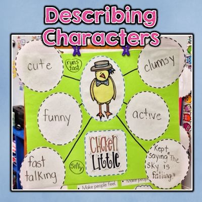 Ideas and lesson plans for the story Chicken Little. This unit focuses on describing characters and setting and is perfect for kindergarten students! Character And Setting Kindergarten, Character Changes Anchor Chart, Identifying Characters In A Story Kindergarten, Understanding Characters 2nd Grade, Character Traits First Grade, Chicken Little Characters, Classroom Fairy, Setting Anchor Charts, Character Anchor Chart