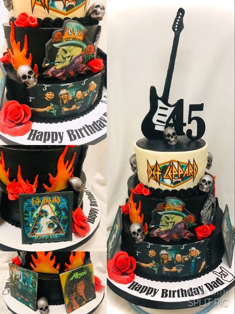 Def Leppard Poison Motley Crue personalized Birthday Cake Heavy Metal Birthday Cake, Rock Band Cake, Motley Crue Birthday Cake, Motley Crue Cake, Rock Star Cakes, Rock Cakes, Personalized Birthday Cake, Kiss Party, Rock And Roll Birthday