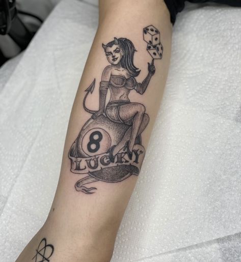 #tattooideas #pinup #alternative #tattoo #devil Devil Pinup Tattoo, Female Devil Tattoo, Devil Girl Tattoo, Devil Pinup, Tattoo Devil, Pinup Tattoo, Pin Up Girl Tattoo, Devil Tattoo, Pin Up Tattoos