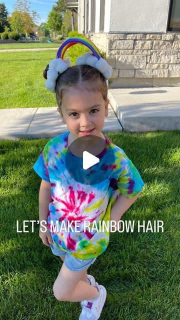 Dana Whisker on Instagram: "Ruby had rainbow day at school so I did this easy rainbow hair for her. Her and I honestly have so much fun doing this stuff and I love that she finds as much joy in it that I do. 

#rainbowhair #crazyhairday #childhood #spiritweek #diyrainbowhair" Tie Dye Dress Up Day School, Crazy Hair Day For Teachers Spirit Weeks, Crazy Hair Day Rainbow And Clouds, Rainbow Hair Crazy Hair Day, Rainbow Crazy Hair Day At School, Crazy Hair Day Preschool, Toddler Wacky Hair Day, Rainbow Dash Hair Hairstyles, Crazy Hair Day Girls Short Hair