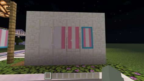 Trans Flag Minecraft Banner Tutorial, Trans Flag Minecraft Banner, Minecraft Pride Banners, Flag Minecraft, Ftm Tips, Kawaii Minecraft, Mc Banner, Minecraft Base, Minecraft Idea