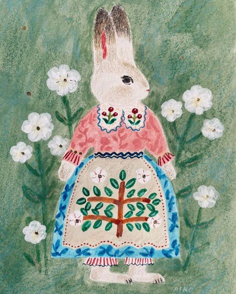 Aiko Fukawa, Color Ornaments, Storybook Art, Fairytale Fantasies, Bunny House, House Illustration, Sketchbook Art Journal, Rabbit Art, Whimsical Illustration