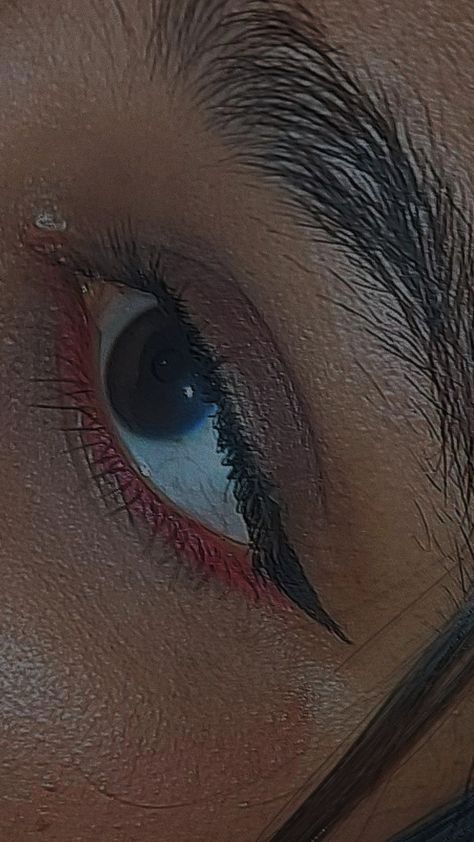 Indian skin tone, alternative/grunge red eye shadow under eye eyeliner Red Eyeshadow Under Eyes, Red Under Eyeliner, Red Undereye Makeup, Makeup On Indian Skin, Eyeliner Under The Eye, Red Under Eye Makeup, Red Under Eye, Eyeliner Indian, Under Eye Eyeliner