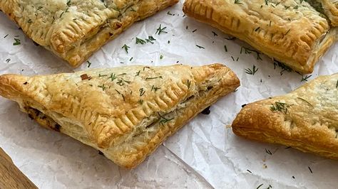 Savory Mushroom And Lentil Hand Pies Recipe Mushroom Hand Pies, Savory Hand Pies, Herbed Potato Salad, Puffed Pastry, Caramelised Onion Tart, Hand Pies Savory, Hearty Vegetable Soup, Goat Cheese Tart, Hand Pie Recipes