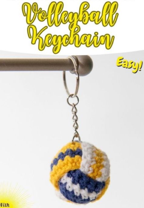 Crochet Volleyball Keychain (Free Pattern) Crochet Ball Keychain, Crochet Volleyball Pattern Free, Crochet Volleyball Pattern, Crochet Balls Free Pattern, Crochet Volleyball Keychain, Crochet Volleyball, Crocheted Stuffies, Volleyball Keychain, Crochet Keyring