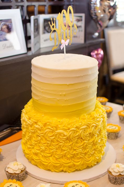 Two-tiered yellow ombre cake; You are my sunshine theme Birthday Cake Yellow Theme, Haldi Theme Cake, You Are My Sunshine Cake, Haldi Cake Design, Yellow Theme Cake, Yellow Cake Designs Birthday, Haldi Cake, Caramel Cake Decoration, Sunshine Cakes