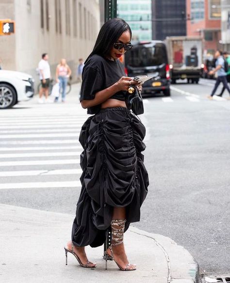 All Posts • Instagram Chic Concert Outfit Ideas, Street Skirt Outfits, Trendy Black Denim Skirt For Streetwear, Black Long Skirt Street Style, Edgy Denim Skirt For Streetwear, Urban Black Corset Outfit, Black Summer Streetwear Skirt, Kahlana Barfield Brown, Kahlana Barfield