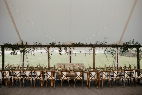 Harvest Style Head Table Wedding, Large Wedding Party Head Table, Headtable Backdrop Wedding Tent, Head Table Greenery, Table Greenery, Tent Chair, White Tent Wedding, Wedding Reception Head Table, Head Table Backdrop