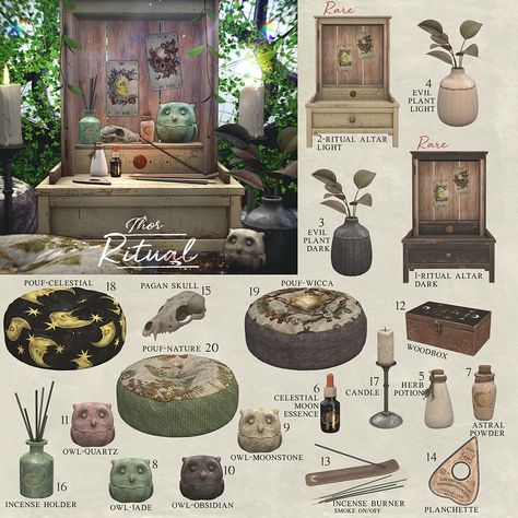 Sims 4 Witch Decor, Sims 4 Occult Cc, Sims 4 Game Packs, Living Room Sims 4, Sims 4 Hair Male, Cc Sims4, Rituals Set, Fantasy Decor, Horror Decor