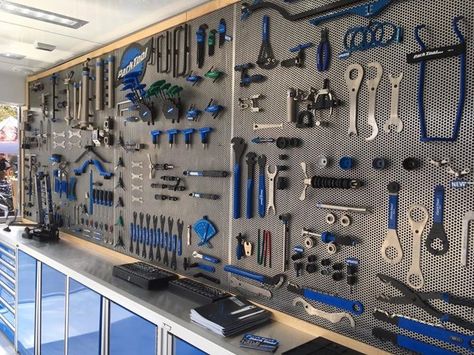 Beautiful Wall of Park Tool Garage Decorating Ideas, Garage Decorating, Bike Workshop, Bicycle Garage, Tool Wall, Bike Shops, Tools Organizer, Garage Organization Tips, Garage Atelier