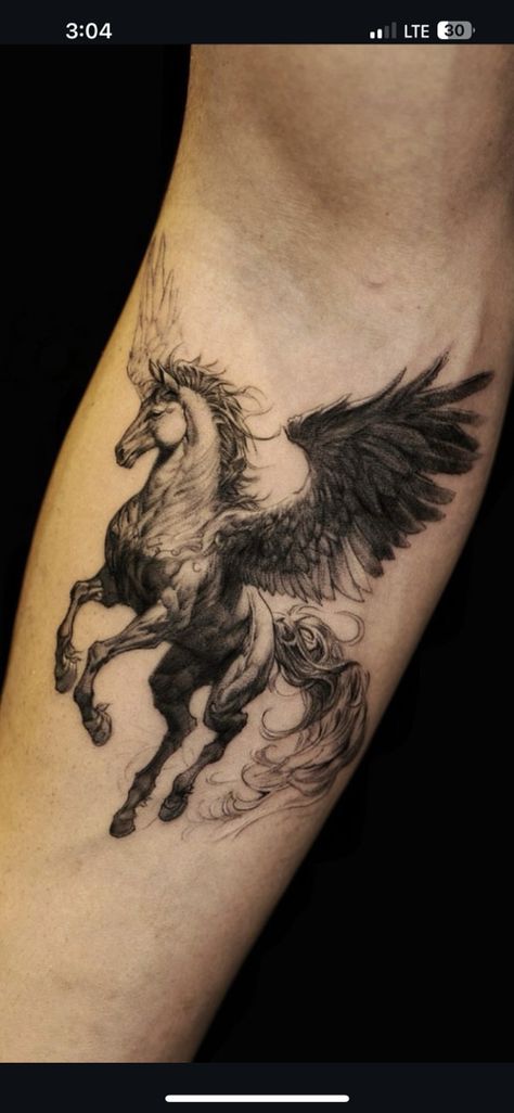 Horse Leg Tattoo, Pegasus Tattoo Women, Pegasus Tattoo Design, Pegasus Tattoo, 2024 Tattoo, Forearm Sleeve, Horse Tattoo, Tattoo Project, Best Sleeve Tattoos