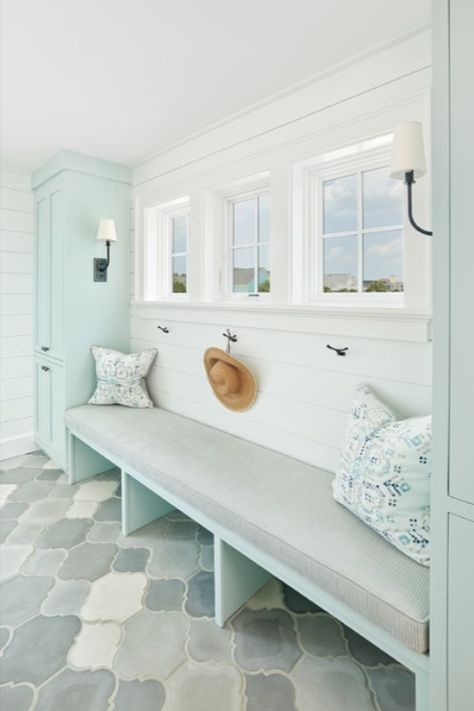 Beach House Mudroom, Beach House Flooring, Beautiful Tile Floor, Beachfront Decor, Stone Floor, Shore House, Beach House Kitchens, Cape House, Bay House