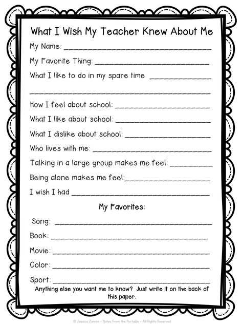 What I Wish My Teacher Knew About Me.pdf - Google Drive Get To Know Me Activities High School, Student All About Me Sheet, What I Want My Teacher To Know About Me, Get To Know The Students Worksheet, Middle School About Me, 3rd Grade After School Activities, All About Me Middle School Free, Student Questionnaire Elementary, What I Wish My Teacher Knew About Me