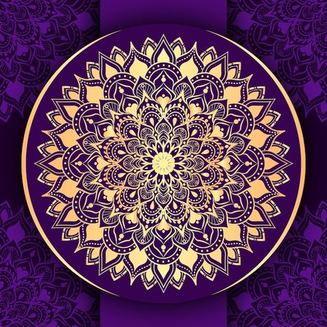 Luxury ornamental golden mandala with pu... | Premium Vector #Freepik #vector #golden-mandala #henna-background #mandala-invitation #spa-pattern Mandela Patterns, Golden Mandala, Background Decoration, Purple Background, Purple Backgrounds, Purple Gold, Premium Vector, Graphic Resources, Vector Art