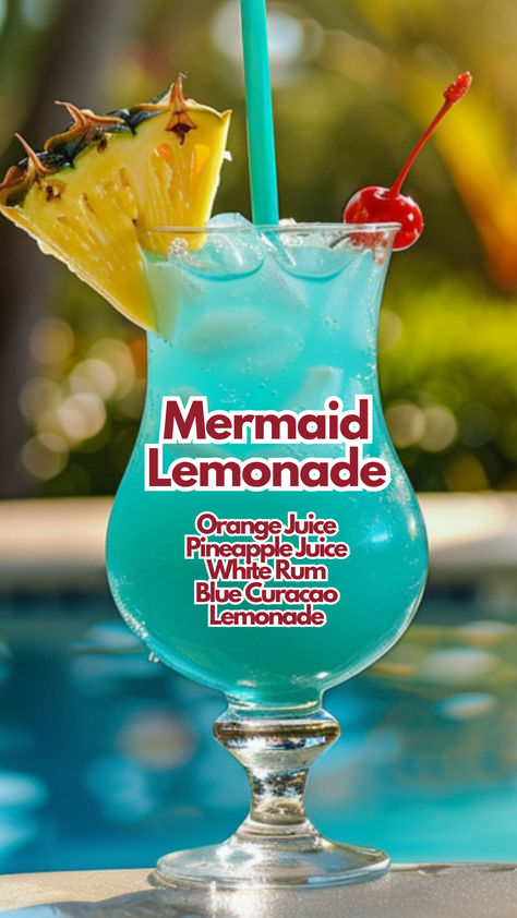 Mermaid Lemonade Alcholic Drink Tropical, Summer Party Food Ideas For Adults, Mermaid Drink Alcohol, Yummy Drinks Alcohol, Cocktails With Lemonade, Blended Alcoholic Drinks, Coastal Drinks, Cute Alcoholic Drinks, Tropical Drinks Recipes Alcohol