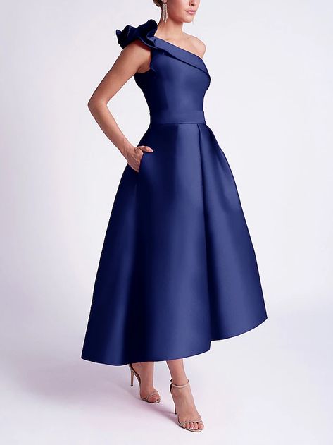 A-Line Cocktail Dresses Elegant Dress Summer Asymmetrical Sleeveless One Shoulder Fall Wedding Guest Satin with Pocket 2023 2023 - US $116.99 Blue Satin Prom Dress, Cocktail Dress Elegant, A Line Cocktail Dress, Fall Wedding Guest, Satin Prom Dress, Dresses Elegant, Wedding Bridesmaid Dresses, Evening Dresses Prom, Wedding Party Dresses