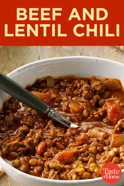 Beef Lentil Stew, Beef Lentil Soup, Beef And Lentil, Beef Chili Crockpot, Lentil Chili Recipe, Chili Food, Curry Chili, Delicious Chili Recipe, Lewiston Idaho