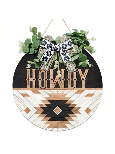 Putuo Decor 1pc Howdy Front Door Decoration, Wood Wreaths Hanging Sign Front Door Decor For Home Porch Farmhouse Cafe, 11.8 X 11.8 Inches Gifts Multicolor    MDF     Home Decor, size features are:Bust: ,Length: ,Sleeve Length: Wood Wreaths, Farmhouse Cafe, Porch Farmhouse, Wood Wreath, Home Porch, Wooden Door Hangers, Door Decoration, Front Door Decor, Plaque Sign