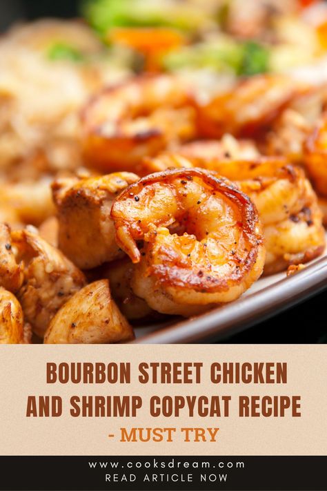 If you're looking for new ways to make tasty meals that are healthy and packed with protein, look no further. Applebee's bourbon street chicken and shrimp recipe are so delicious that it will probably become one of your weekly staples on the dinner menu! This recipe is super easy to follow. | Bourbon Street Chicken and Shrimp Copycat Recipe | What is Bourbon Street Chicken and Shrimp? | #tastymeal #healthyfood #applebee's Bourbon Street Chicken Applebees, Applebees Bourbon Street Chicken And Shrimp Recipe, Blackstone Chicken And Shrimp, Recipes With Chicken And Shrimp, Chicken Shrimp Recipes Dinners, Applebee's Bourbon Chicken And Shrimp, Grilled Chicken And Shrimp Recipes, Applebees Chicken And Shrimp, Bourbon Shrimp Recipes