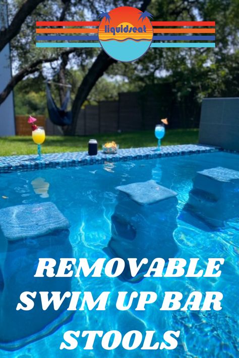 Looking for new pool furniture ideas? Liquidseat -removable swim up bar stools for inground/above ground pools. Add some to your swimming pool today. #swimmingpool #pool #swimupbar #swimmingpoolfurniture #swimmingpoolfurnitureideas Pool Deck Furniture, Pool Deck Decorations, Pool Ideas Small, Diy Above Ground Pool, Pool Deck Plans, Portable Pools, Pool Ideas On A Budget, Outdoor Pool Area, Pools Backyard Inground