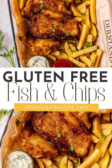 Now you can have crispy, restaurant-quality Gluten-Free Fish and Chips at home with this simple recipe. And you can do it without the pesky gluten. Gf Fish And Chips, Gluten Free Fish Breading, Gluten Free Fish Batter Recipe, Gluten Free Fried Fish, Gluten Free Fish Batter, Air Fry Fish Recipe, Healthy Fish And Chips, Fried Cod Fish Recipes, Gluten Free Fish And Chips