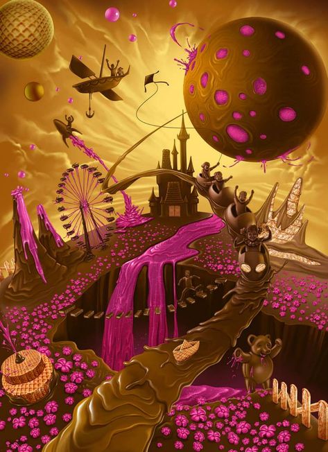 ILLUSTRATION by Nithin Rao Kumblekar at Coroflot.com Chocolate World Illustration, Land Wallpaper, Chocolate Museum, Chocolate Fantasy, Eyes Clipart, Chocolate Jelly, Chocolate City, Chocolate Dreams, Fantasy Land