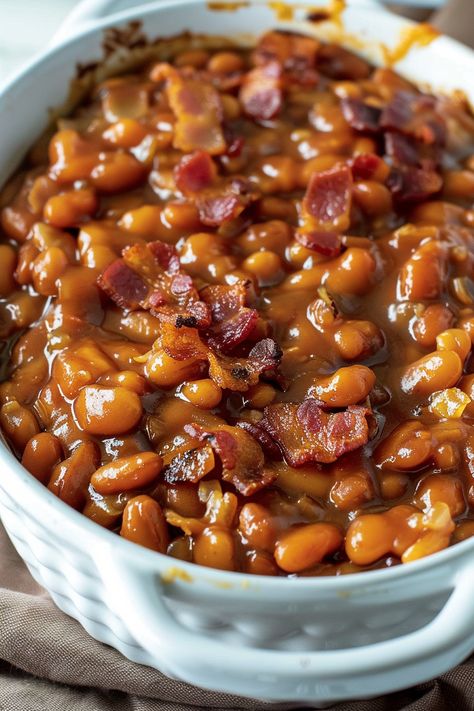 New England Baked Beans Recipe, Homemade Baked Beans From Canned Beans, Baked Pork And Beans Recipe, Bake Beans Recipe, Easy Homemade Baked Beans, Baked Beans Recipes, Pork And Beans Recipe, Bacon Baked Beans, Homemade Baked Beans Recipe