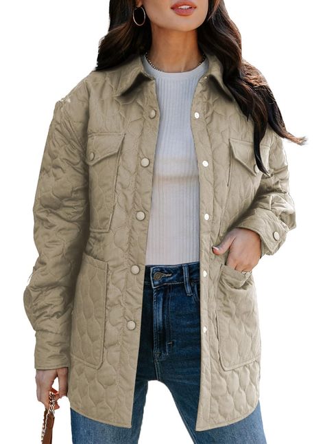 PRICES MAY VARY. Material: quilted jackets for women are made of high-quality materials that are soft and comfy to wear. the lightweight fabric keeps you warm and comfortable in the fall and winter. Features:lightweight quilted jackets for women,long sleeve puffer jacket womens,diamond bomber jacket women,fall button down jackets for women,solid color coat,collared outerwear,winter jackets for women with multiple pockets. Design: lightweight quilted jackets for women are designed with a chic dia Quilted Jackets For Women, Autumn Jacket Women, Pockets Design, Down Puffer Jacket, Down Puffer Coat, Quilt Jacket, Casual Outerwear, Linnet, Winter Jackets Women