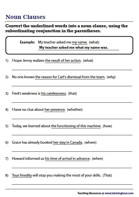 Noun Clauses Noun Clauses Worksheets, Types Of Clauses, Adverb Clauses, Noun Clause, Clauses Worksheet, Adjective And Adverb, Teaching Nouns, Ela Worksheets, Linking Words