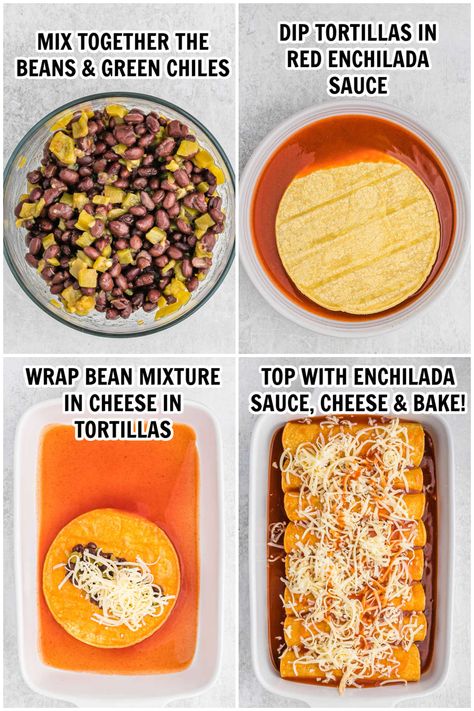 Bean and Cheese Enchiladas - Ready in 20 minutes Black Bean And Cheese Enchiladas, Cheese Enchiladas Recipe, Bean And Cheese Enchiladas, Enchiladas Easy, Avocado Corn Salsa, Southwestern Recipes, Mexican Night, Vegetarian Enchiladas, Bean Enchiladas