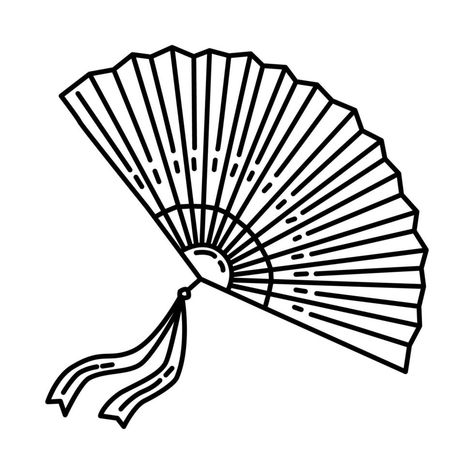 Chinese Fan Illustration, Chinese Fan Drawing, Fan Drawing, Chinese Fan, Icon Style, Easy Chinese, Wedding Fans, Easy Drawings, Vector Art