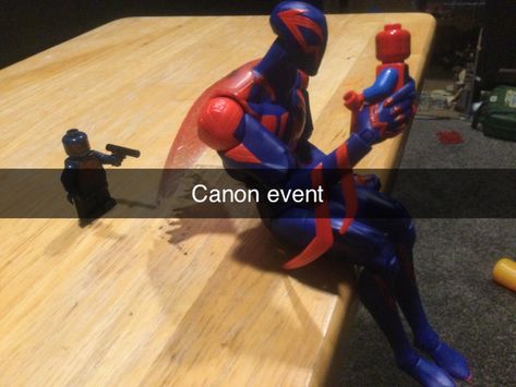 Spider-Man 2099 tries to make out with Lego Spider-Man but Lego Spider-Man 2099 stops him Canon Event Spiderman, Canon Event, Man Stuff, Spider Verse, Film Movie, Soundtrack, Canon, Spiderman, Memes