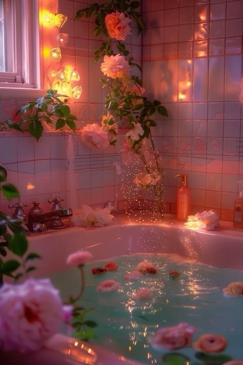 Romantic Bath Ideas For Couples, Bath With Roses, Romantic Bath Ideas, Annie Core, Romantic Bathroom, Girly Inspiration, Alter Ideas, Romantic Bath, Bath Aesthetic