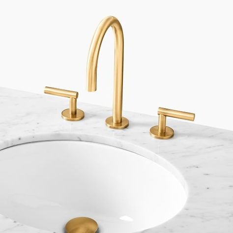 All Bathroom Renovation | West Elm Double Bath, Mid Century Bathroom, Plumbing Installation, Vanity Faucet, White Vanity Bathroom, Double Bathroom Vanity, Bathroom Hardware, Key Details, Bathroom Faucet