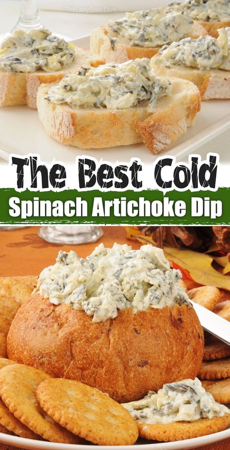 The Best Cold Spinach Artichoke Dip (With Cream Cheese) Cold Spinach Artichoke Dip, Jalapeno Cheeseball Recipes, The Best Spinach Artichoke Dip, Cheesy Spinach Artichoke Dip, Dip Food, Cold Dip Recipes, Best Christmas Appetizers, Cream Cheese Spinach, Spinach Artichoke Dip Recipe