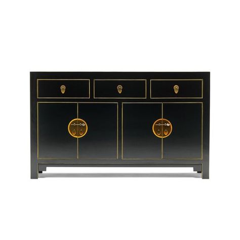 Classic Chinese 4 Door 3 Drawer Combi Chest The Nine Schools Colour: Black Gloss Chinese Sideboard, Lacquered Sideboard, Tv Unit Furniture, Natural Latex Mattress, Lacquer Furniture, Walnut Furniture, Natural Mattress, Black Sideboard, Chinese Furniture