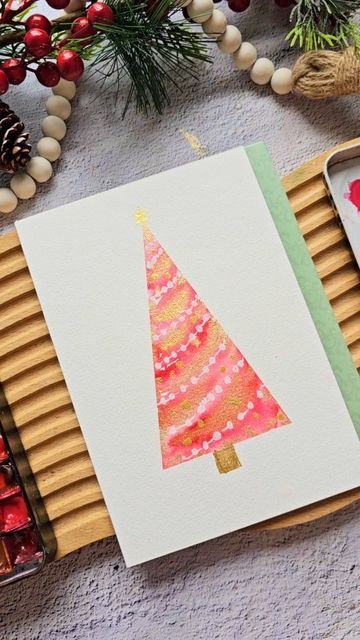 Joly Poa on Instagram: "Shared this easy holiday card in my first @skillshare Live Session. You can find more tutorials in my Skillshare classes that you can watch at your own pace 😄 Check the link in my profile #watercolorcard #holidayart #arttutorial" Watercolour Easy, Simple Holiday Cards, Tree Tags, Skillshare Classes, Tree Watercolor, Watercolor Christmas Cards, December 26, Simple Christmas Tree, At Your Own Pace