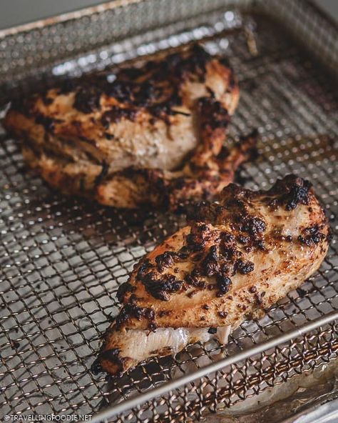 Air Fried Chicken Breast Marinated in Baba Ganoush || Did you know you can make chicken breasts in Air Fryer? This quick and easy Air Fryer Chicken Breast recipe makes for tender and juicy boneless chicken breasts in under 20 minutes! These are great for a simple lunch or dinner, or for meal preps. Learn how to make Air Fryer Chicken Breasts on #travellingfoodie! #recipe #airfryer Mediterranean Chicken Breast, Air Fryer Chicken Breast, Marinating Chicken Breast, Simple Lunch, Popular Appetizers, Easy Chicken Breast, Fried Chicken Recipe, Baba Ganoush, Fried Chicken Breast