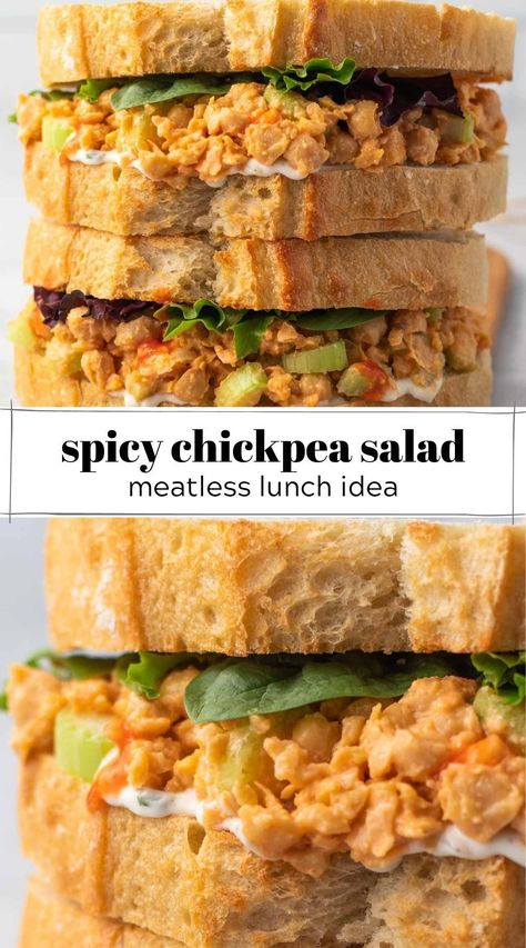 Buffalo Chickpea Salad Sandwich, Vegan Chickpea Sandwich Recipes, Buffalo Chickpea Sandwich, Chickpea Mash Sandwich, Vegetarian Sandwich Spreads, Spicy Chickpea Recipes, Chickpea Sandwich Filling, Cold Lunch Vegetarian, Spicy Chickpea Salad