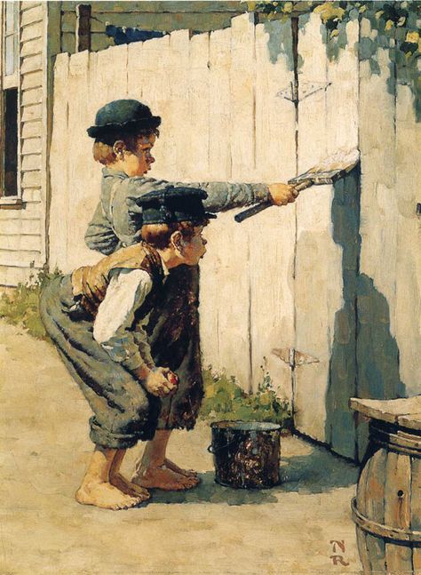 Norman Rockwell Art, Rockwell Paintings, Norman Rockwell Paintings, Tom Sawyer, Fence Art, Art Et Illustration, Wow Art, Norman Rockwell, The Fence