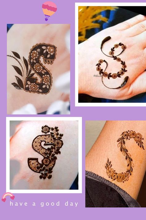 Hidden Letter In Mehendi, S Alphabet Mehndi Design, S Mehndi Design Letter, Alphabet Henna Design, Husband Name Mehndi Designs, S Letter Mehndi Design, S Letter Mehndi, Ring Mehndi Design, Simple Mehendi Designs